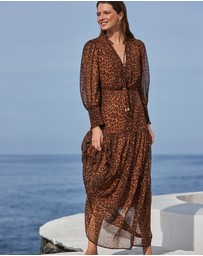 Sosandar - Leopard Print Button Front Tiered Maxi Dress