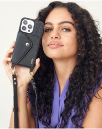 LOUVE COLLECTION - Leather Phone Case Wallet & Strap + Pearl Crossbody Chain