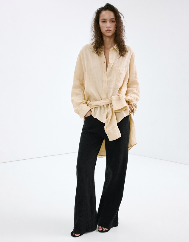 M.N.G - Straight Leg Mid Rise Crinkle Trousers