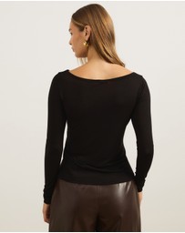 Atmos&Here - Wool Blend Boat Neck Long Sleeve Top