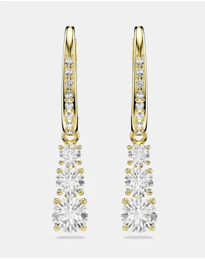 Swarovski - Stilla Attract Hoop Earrings, Round Cut, White, Gold-tone-Plated