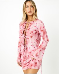 Dazie - Cherry Blossom Tie Front Top