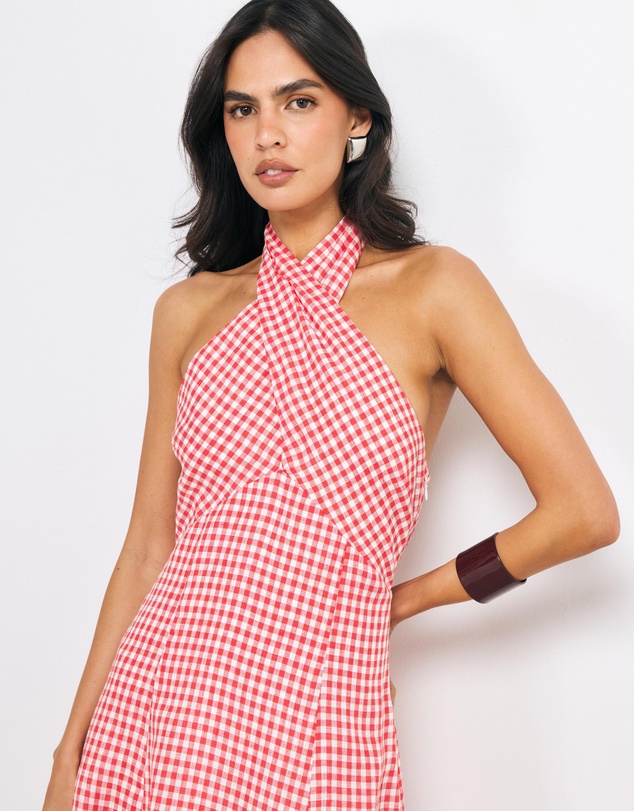 AERE - Nolana Gingham Halter Maxi Dress