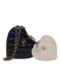 Pre-Loved by Azura Reborn - Pre-Loved Quilted Patent Duo Heart Clutch with Chain