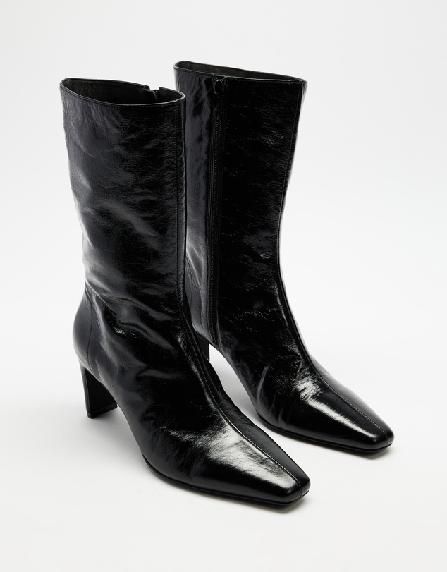 AERE - Anais Square Toe Heeled Leather Ankle Boots