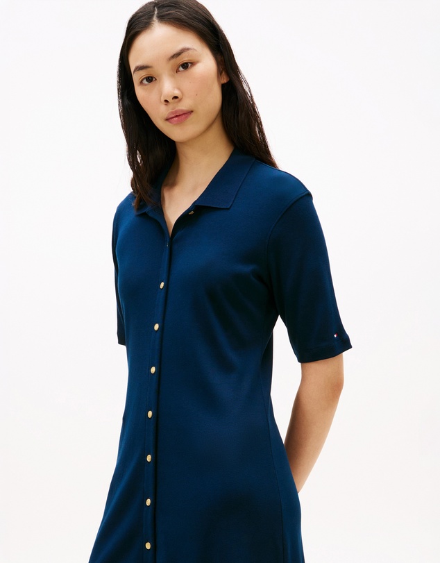 Tommy Hilfiger - Gold-Tone Button Midi Polo Dress