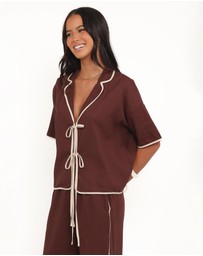 Petal & Pup - Dalton Tie Top - Brown Cream