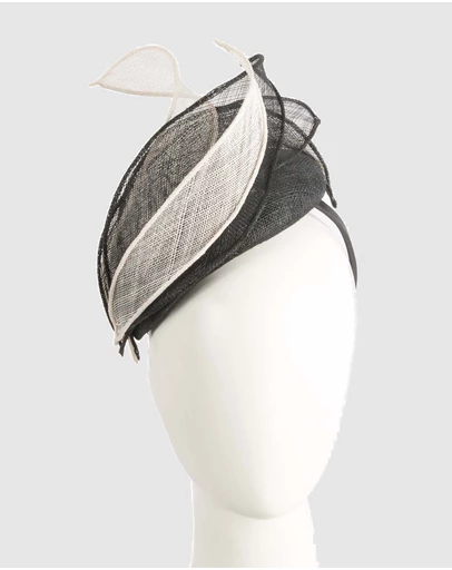 Max Alexander - Pillbox Black White Racing Fascinator