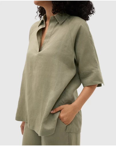 Seed Heritage - Core Linen Half Placket Popover