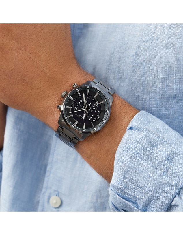 Michael Hill - Solar Powered Men's Watch with Blue Tone in Stainless Steel