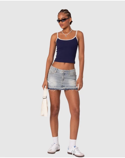 EDIKTED - Priyanka Distressed Denim Mini Skirt