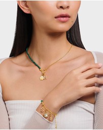 THOMAS SABO - Gold Member Charm Necklace with Green Beads