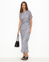Dazie - Afloat Check Asymmetric Maxi Dress
