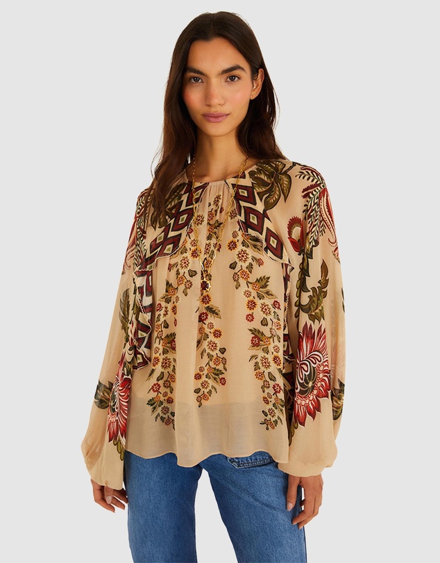 Farm Rio - Ligia Floral Cascade Long Sleeve Blouse