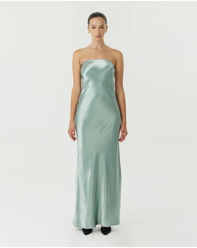 Third Form - Satin Tie Back Strapless Maxi Dress