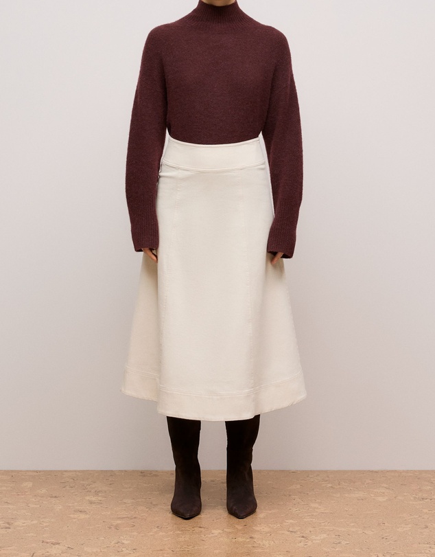 Trenery - Natural Seed Denim Panelled Skirt in Ecru