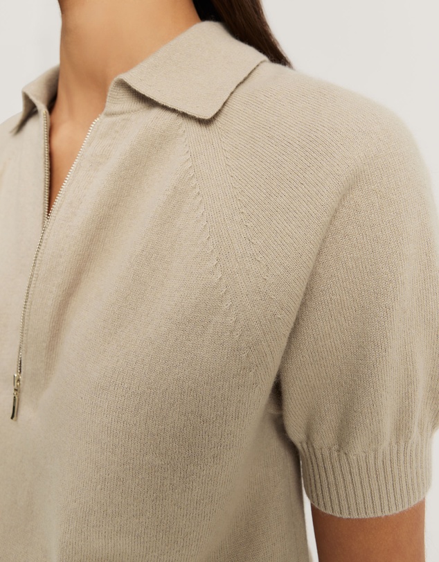 Country Road - Gcs-certified Cashmere Blend Zip-through Knit Polo