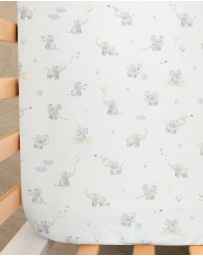 Living Textiles - 2 Pack Organic Cot Fitted Sheet - Elephant Playtime