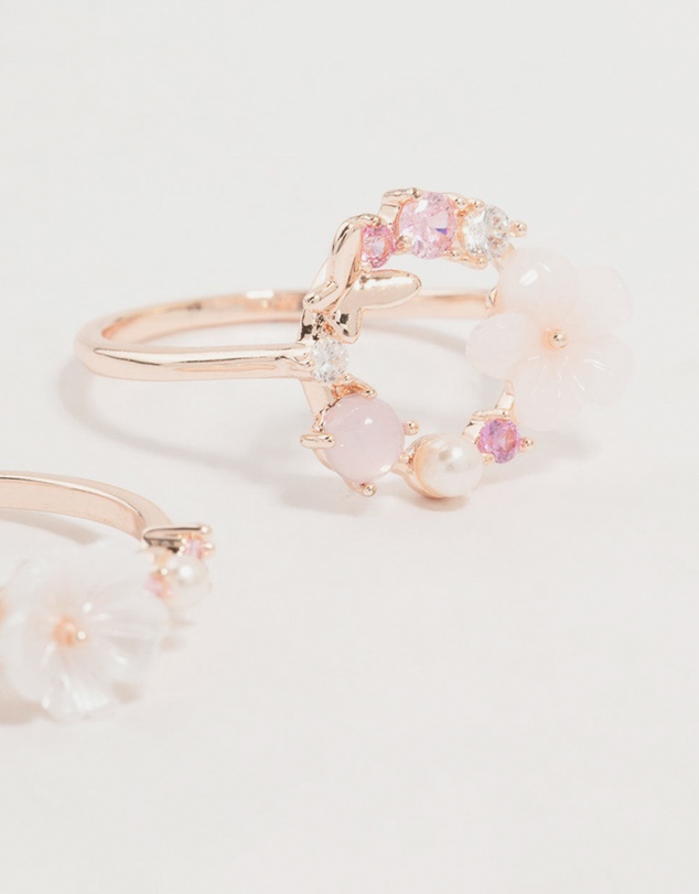 Lovisa - Rose Gold Flower & Circle Cubic Zirconia Rings 2-Pack