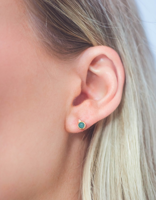 Georgini - Natural Turquoise And Two Natural Diamond December Gold Earrings