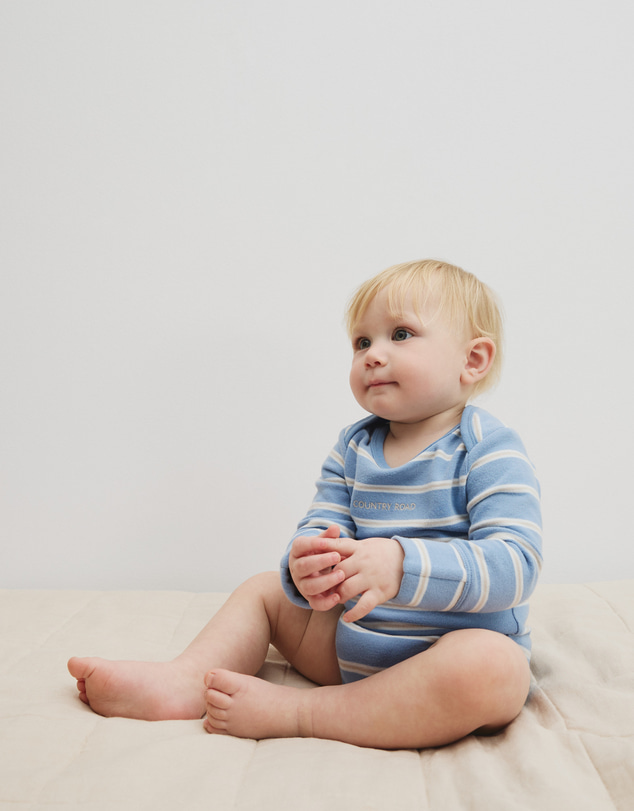 Country Road - Organically Grown Cotton Stripe Logo Long Sleeve Bodysuit