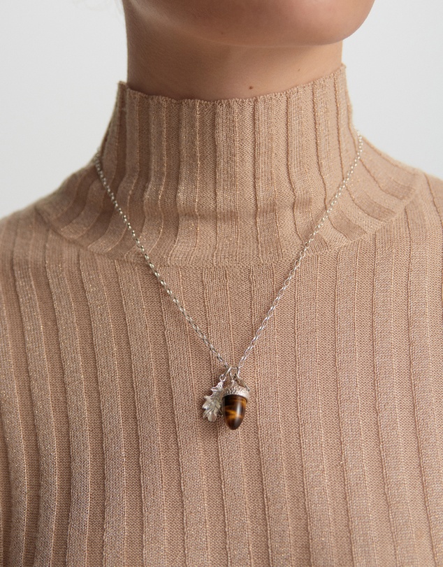 Karen Walker - Acorn & Leaf Pendant with Tiger's Eye Acorn