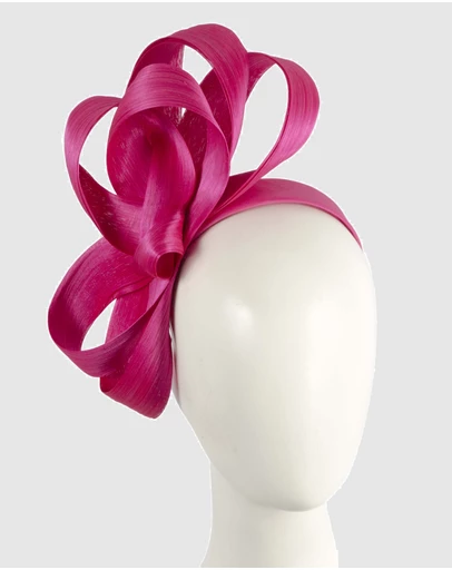 Fillies Collection - Hot Pink Silk Abaca Loops Racing Fascinator