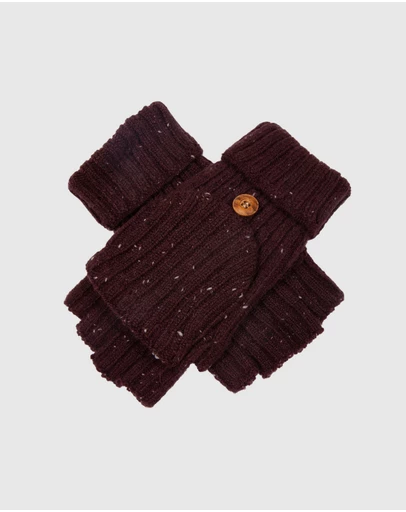 DENTS - Ribbed Knit Fingerless Gloves with Mitten Flap