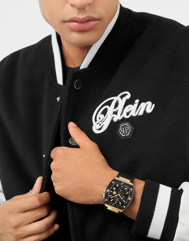 Philipp Plein - Philipp Plein Hexagon Phantom Chrono 44mm Black Dial Black Silicone Strap Watch