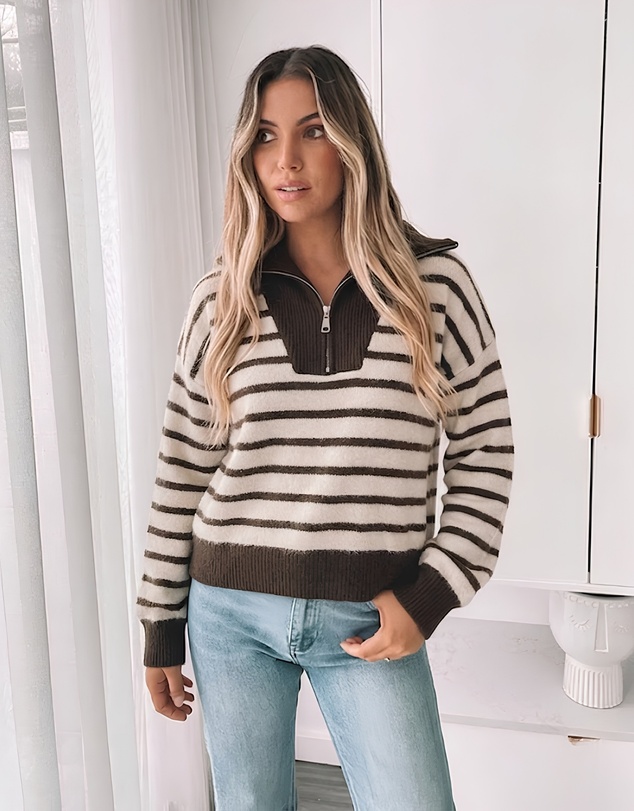 Esther & Co - Tanner Knit - Choc Stripe