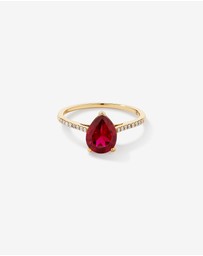 Michael Hill - Pear Cut Red Created Ruby Gemstone and Diamond Ring in 10kt Yellow Gold