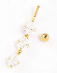Lovisa - Gold Plated Titanium Cubic Zirconia Drop Belly Ring