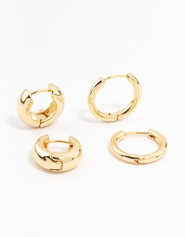 Lovisa - Gold Plated Thick & Thin Huggie Earrings 2-Pack
