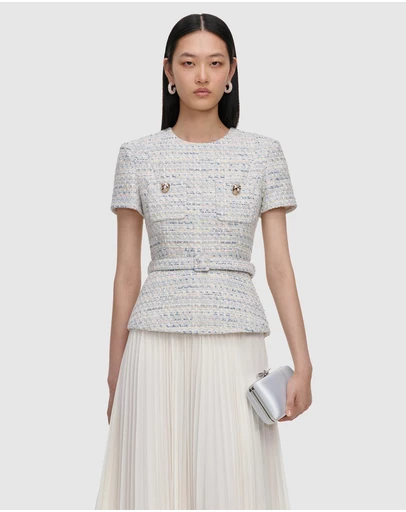 Self Portrait - Boucle Chiffon Midi Dress