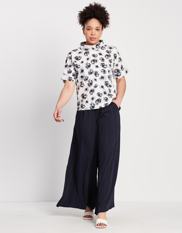 The Social Outfit - Monochrome Floral Roll Neck Top