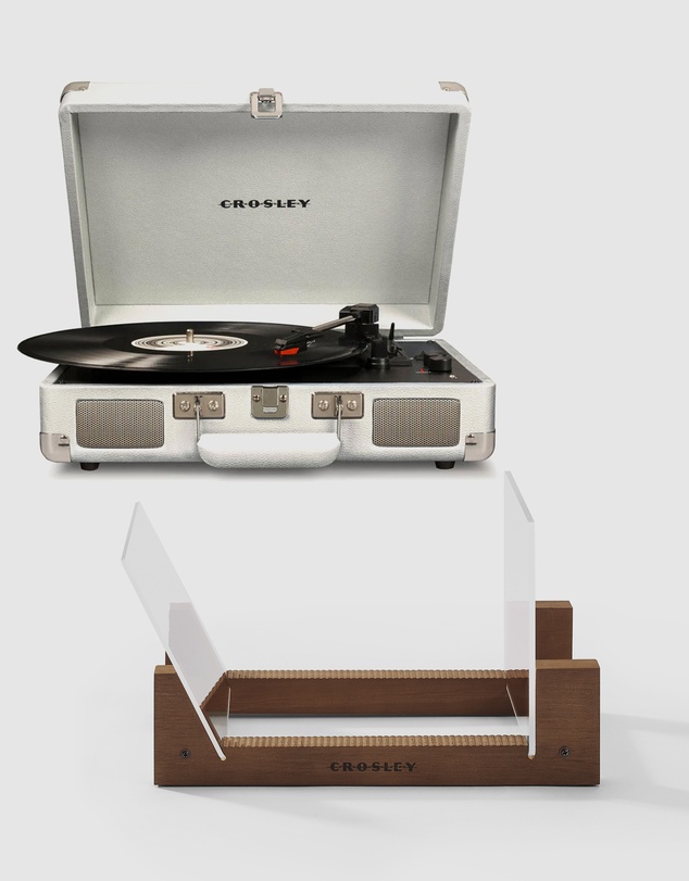 Crosley - Crosley Cruiser Bluetooth Portable Turntable - White Sands + Bundled Crosley Record Storage Display Stand