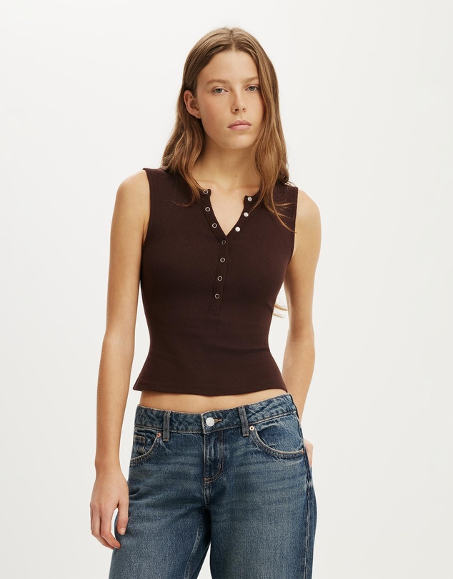 Cotton On - Blake Rib Henley Tank