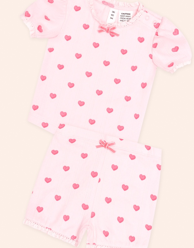 Huxbaby - I Heart You Pointelle Puff Sleeve Pyjamas - Babies-Teens