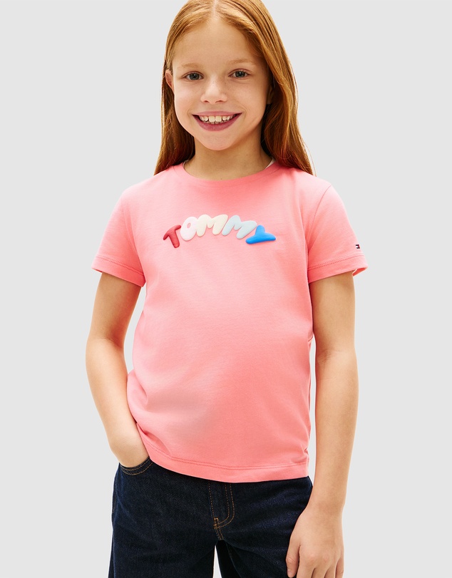 Tommy Hilfiger - Girls Textured Logo Jersey Crew Neck T-Shirt - Kids
