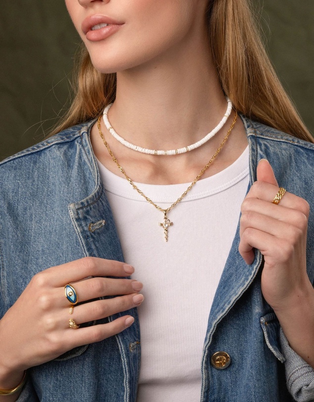 Nialaya Jewellery - Shell Necklace with Gold Details