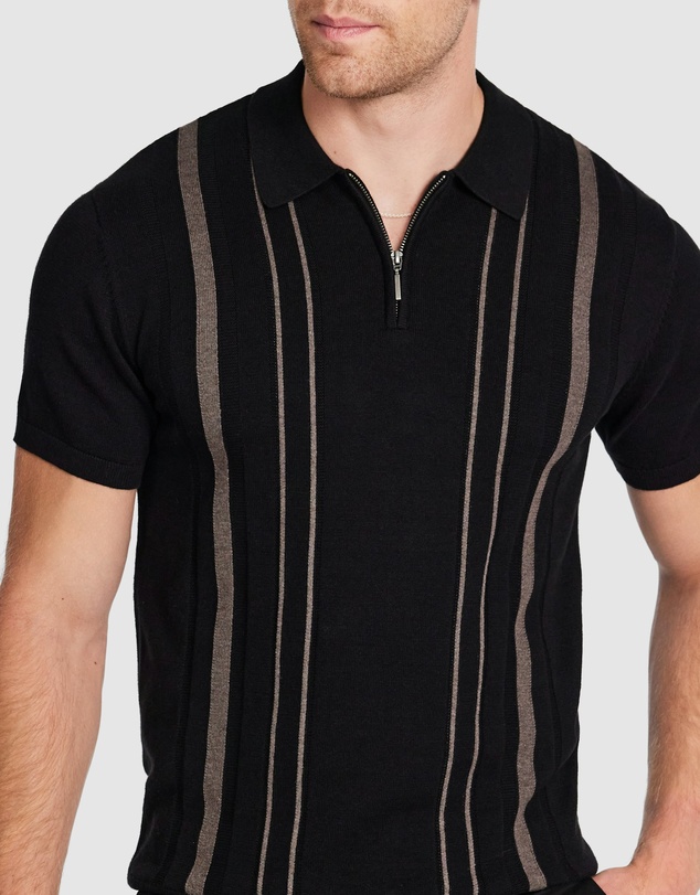 Tarocash - Luiz Stripe Zip Knit Polo