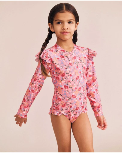 Huxbaby - Vintage Floral Frill Swimsuit - Babies-Kids