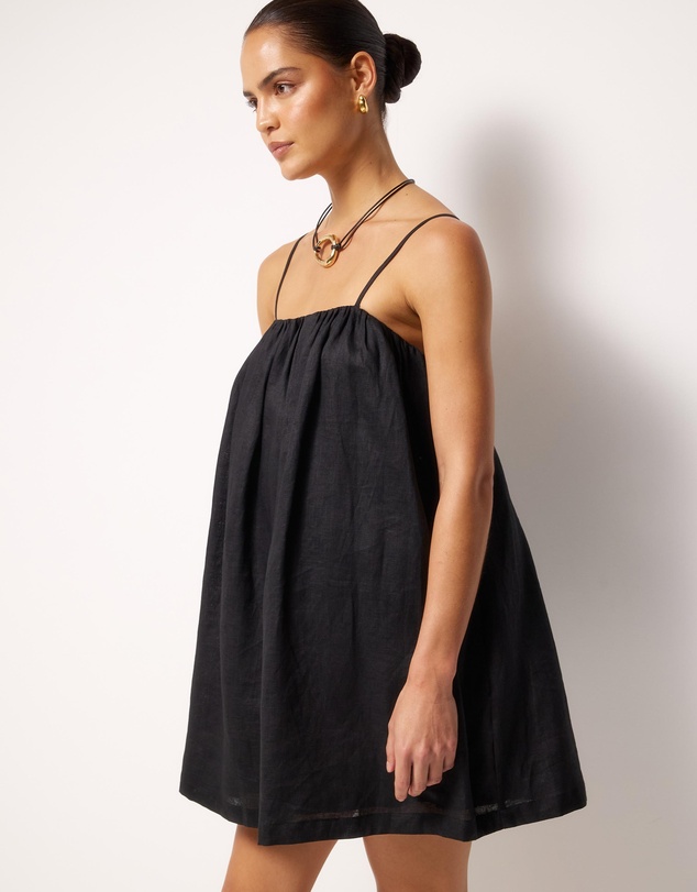 AERE - Liv Linen Gathered Neckline Mini Dress