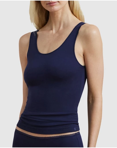 Lauren by Ralph Lauren - Cotton & Lace Scoop Neck Tank Top