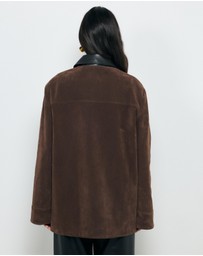 AERE - Contrast Collar Suede Look Jacket