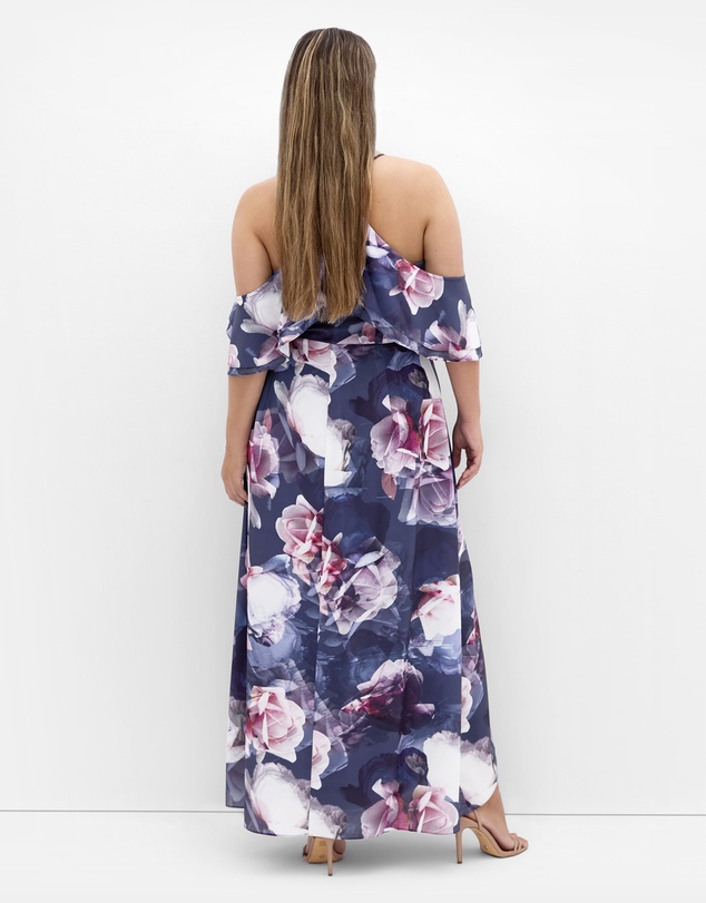 City Chic - Plus size Miss Jessica Print Maxi Dress - poseidon blue
