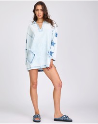 ONE TEASPOON - Le Captain Star Pullover Denim Mini Shirt Dress - Depeche Blue