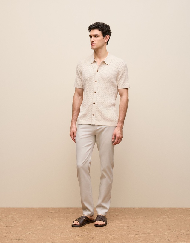 Trenery - Cotton Cable Short Sleeve Shirt in Stone