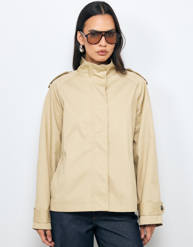 AERE - Sadie Funnel Neck Crop Trench Coat