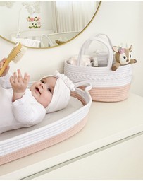 Living Textiles - Cotton Rope Nappy Caddy with Divider - Blush/White